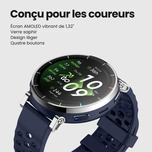 Amazfit Active 3 Premium Montre Connectée GPS pour Running, Écran AMOLED 1,32" en Saphir, Autonomie 12 Jours, 4 Go, NFC, Cartes Hors Ligne, 170+ Modes Sport, 5 ATM, Smartwatch pour Android & iPhone Argent Apex