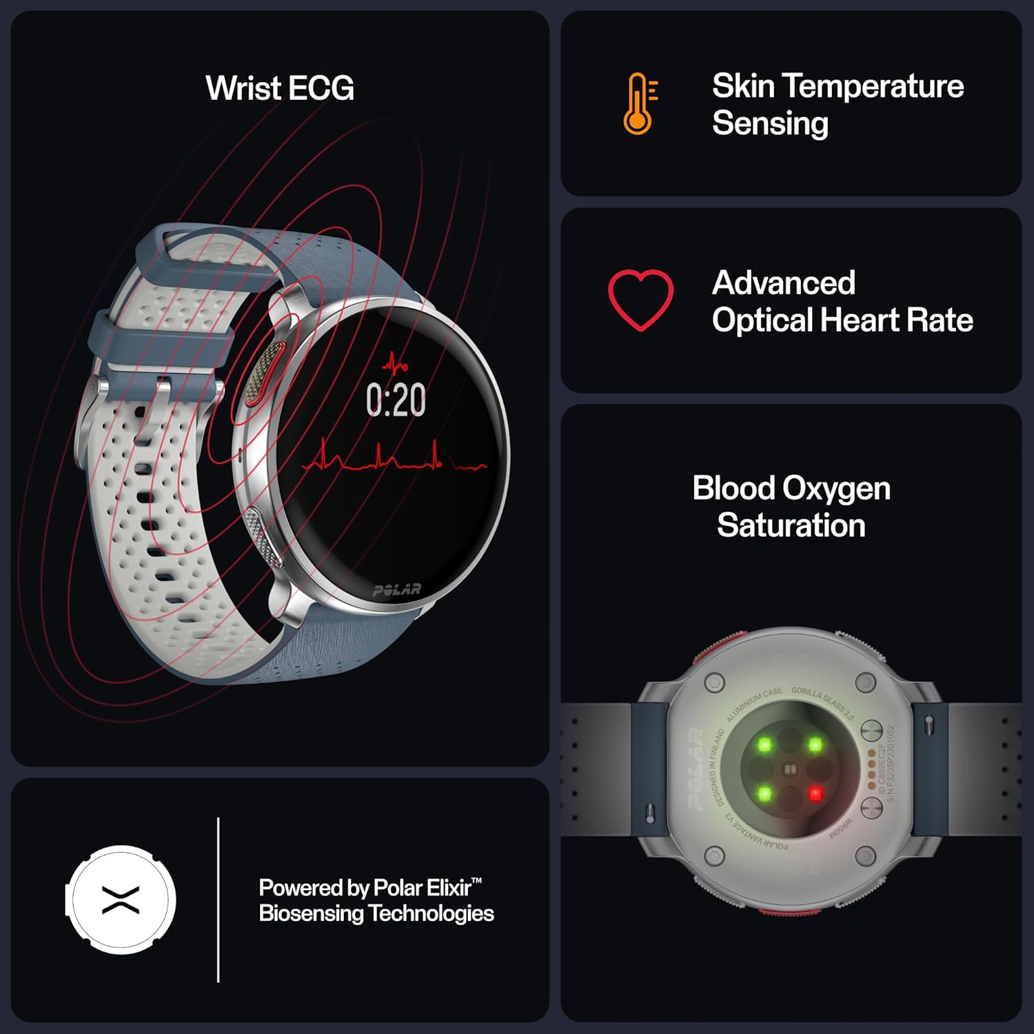 Vantage V3, Sport Watch with GPS, Advanced Heart Rate Monitor, and Extended Battery Life, Smart watch for men and women, Offline Maps, Running Watch, Triathlon Watch Silver-Blue S-L Watch