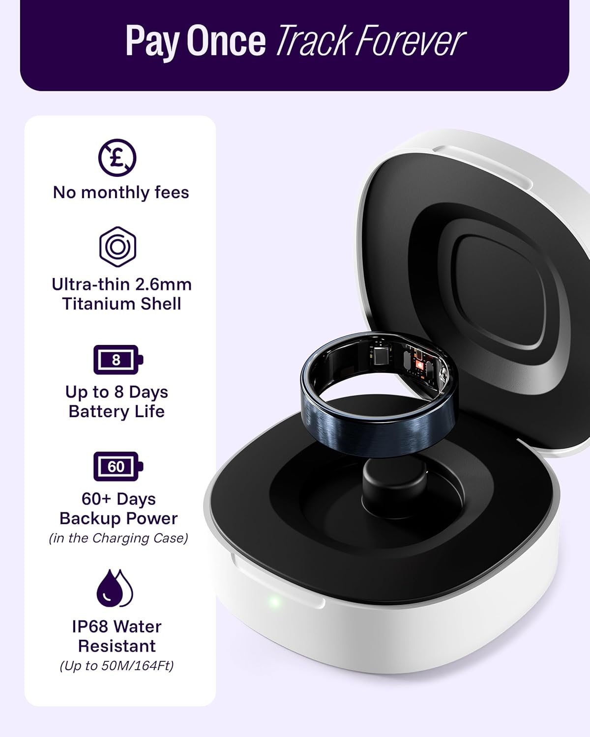 Smart Ring with No Monthly Fee, IP68 Waterproof Sleep Tracker & Fitness Ring, Heart Rate Monitor, Activity & Health Tracking, Wearable for Men Women, Compatible with iOS & Android Blue 7