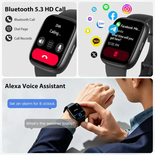 Alexa Smart Watch for Men Women, 1.83" HD Fitness Watch with Bluetooth 5.3 Calling, 2026 Smartwatch with Heart Rate/Sleep/Stress Monitor/110+ Sports, IP68 Waterproof Activity Tracker for Android iOS Obsidian Black