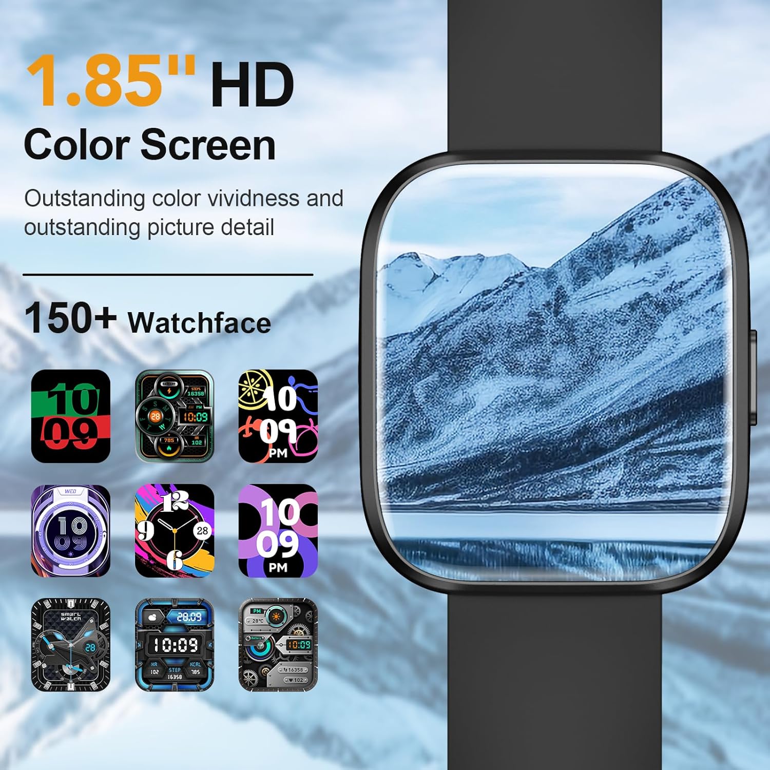 Smart Watch for Women Men Answer/Make Calls, 1.85" HD Fitness Watch with Step Counter/Heart Rate/Sleep Monitor, 115+ Sport Modes Smartwatch, IP68 Waterproof Activity Tracker for Android iOS Black