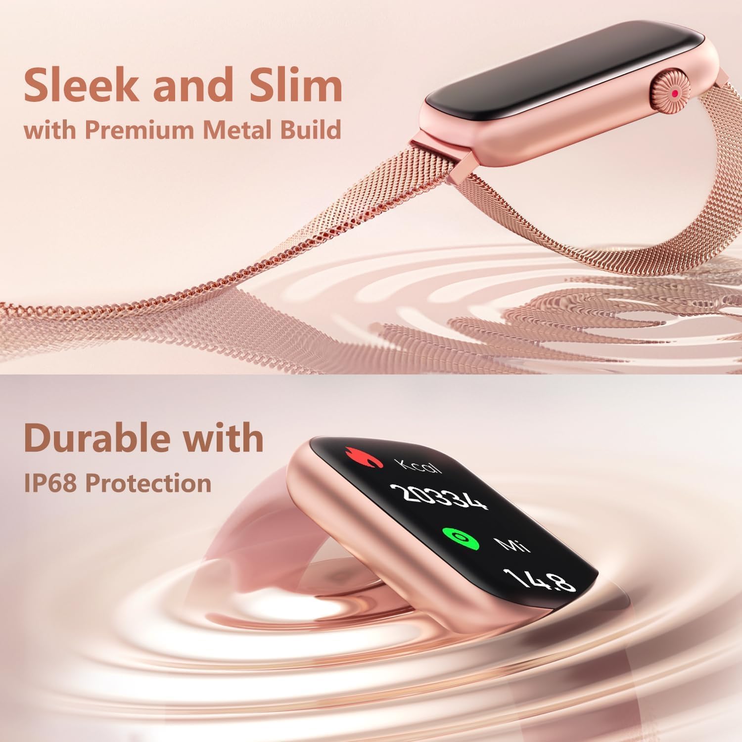 Slim Fitness Tracker with Blood Oxygen, Blood Pressure, 24/7 Heart Rate and Sleep Tracking, IP68 Waterproof Activity Trackers and Smart Watches with Step Tracker, Pedometer for Women Men Pink