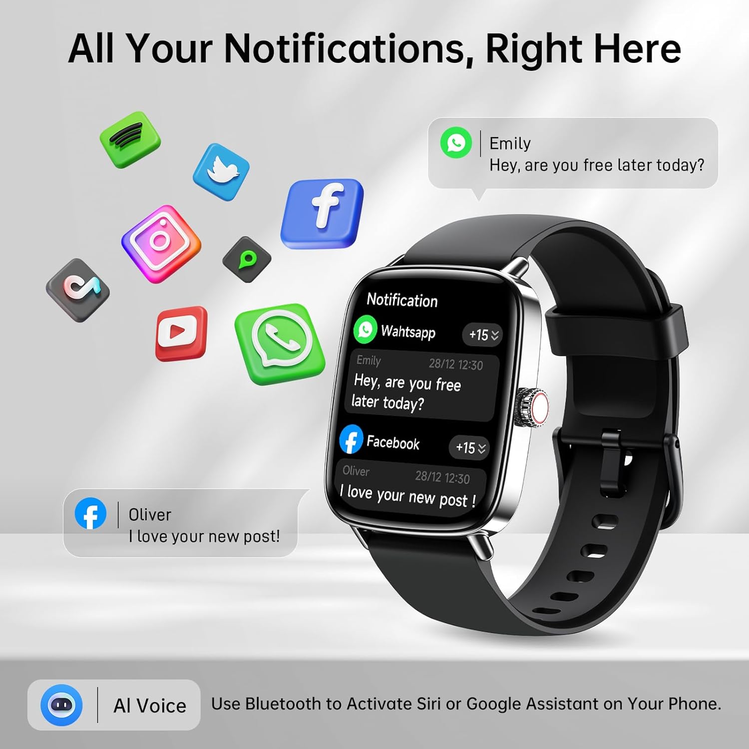 Smart Watch for Men (Answer/Make Calls), 1.85" HD Screen Fitness Watch with Bluetooth 5.3, Heart Rate/Sleep/SpO2 Monitor,110+ Sports Modes,IP68 Waterproof Smartwatch, Activity Tracker for Android iOS 1.85 inch Black