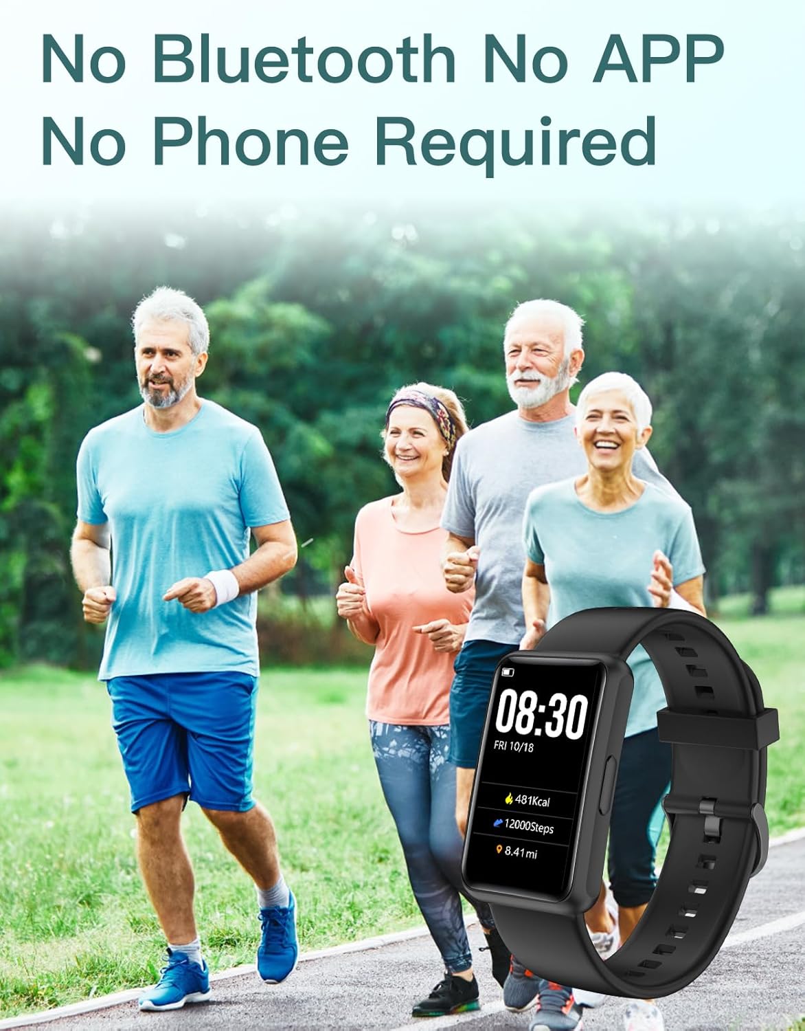 Non-Bluetooth Fitness Tracker Watch (No App/No Smartphone Required) Simple Standalone Activity Tracker with Pedometer, Calorie, Distance, 1.47" Color Screen Running Walking Watch for Seniors/Men/Women Black