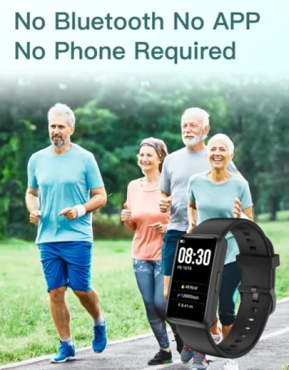 Non-Bluetooth Fitness Tracker Watch (No App/No Smartphone Required) Simple Standalone Activity Tracker with Pedometer, Calorie, Distance, 1.47" Color Screen Running Walking Watch for Seniors/Men/Women Black