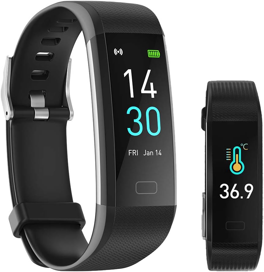Activity Tracker Fitness Trackers Smart Watch with Body Temperature Heart Rate Blood Pressure Monitor IP68 Waterproof with Sleep Monitor Calorie Step Counter for Women Men black