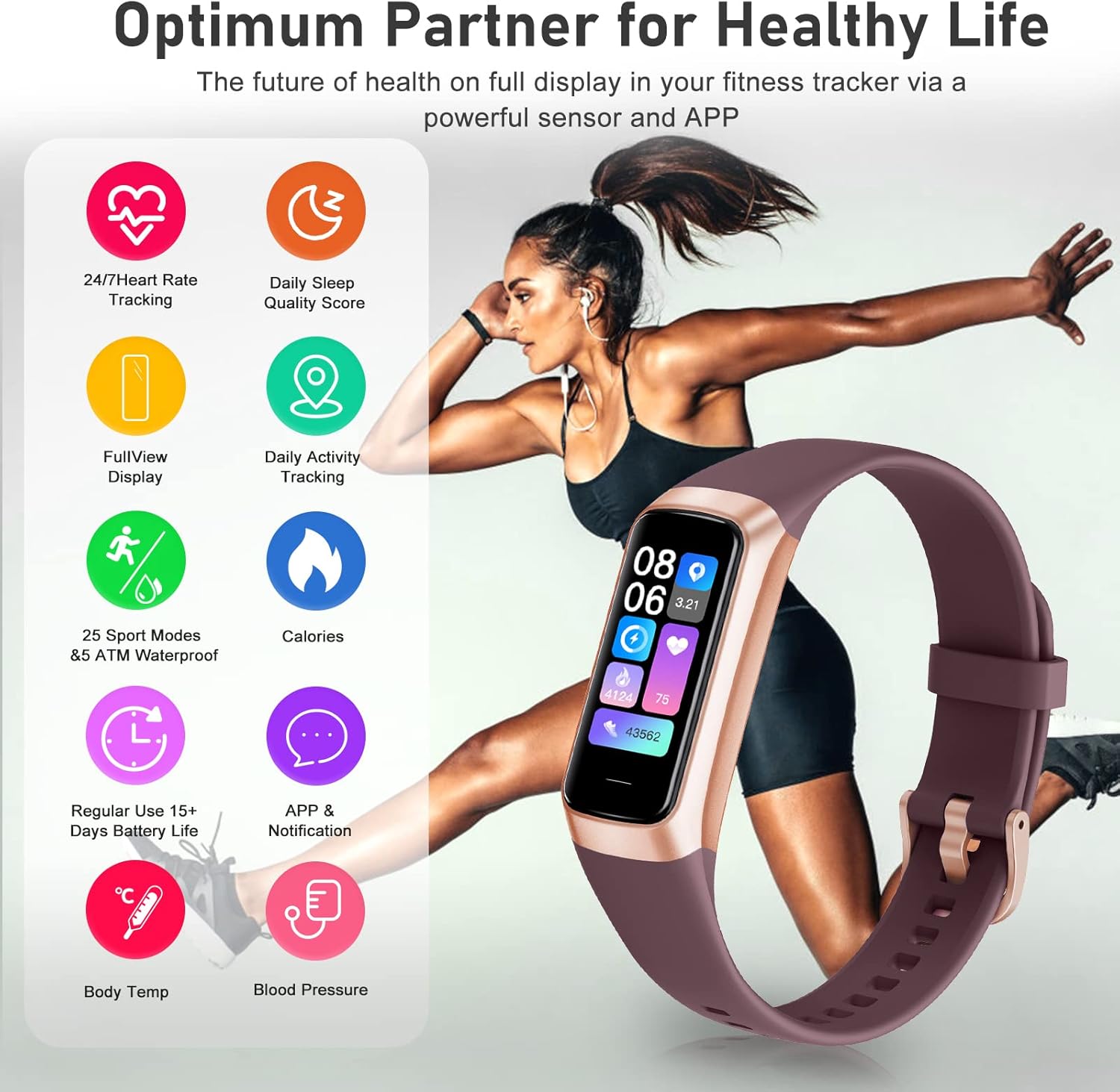 Fitness Tracker with 24/7 Heart Rate, Blood Oxygen Blood Pressure Sleep Monitor, Activity Trackers IP68 Waterproof,Step Counter Calorie Pedometer Health Smart Watch for Women Men Bordeaux