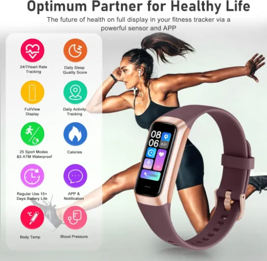 Fitness Tracker with 24/7 Heart Rate, Blood Oxygen Blood Pressure Sleep Monitor, Activity Trackers IP68 Waterproof,Step Counter Calorie Pedometer Health Smart Watch for Women Men Bordeaux