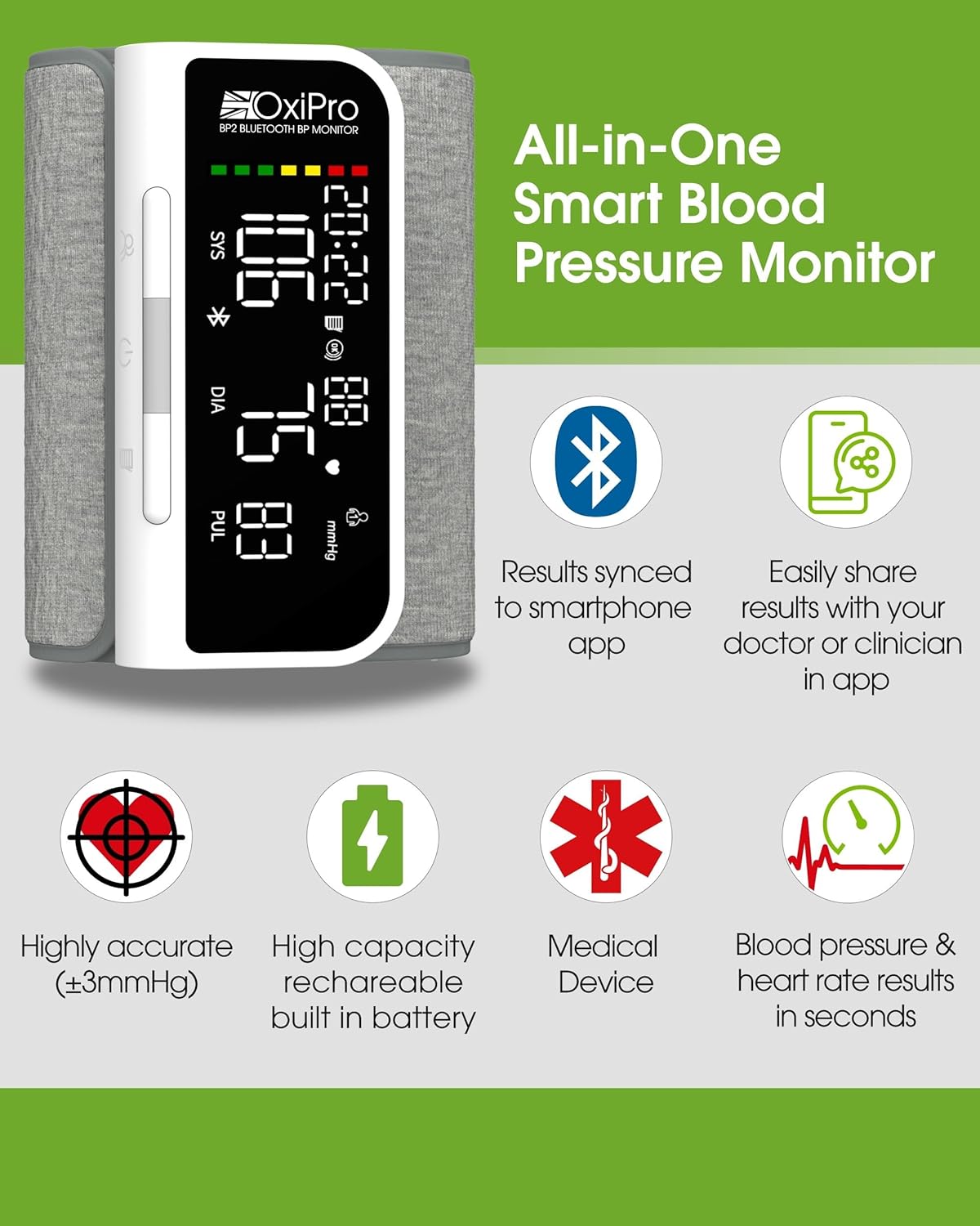 BP2 Smart Blood Pressure Monitors with App - Health & Pharma Awards Winner 2026 - Arm Blood Pressure Machines - Universal Small to Large Arm Cuff - Bluetooth BP Monitor