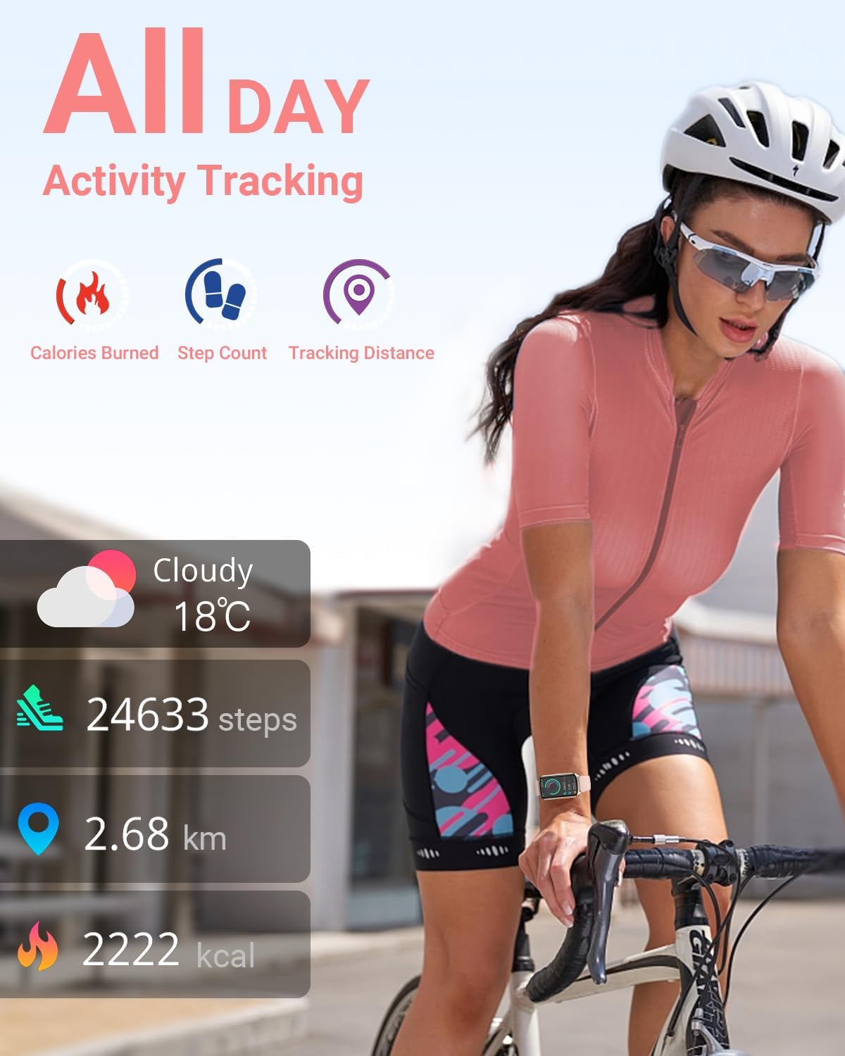 Health Fitness Tracker with 24/7 Heart Rate, Pedometer, Sleep Monitor, Step Counter, 5ATM Waterproof Activity Trackers and Smart Watches for Women Men Kids (S & L Bands Included) Coupled Pink 1.47 inches