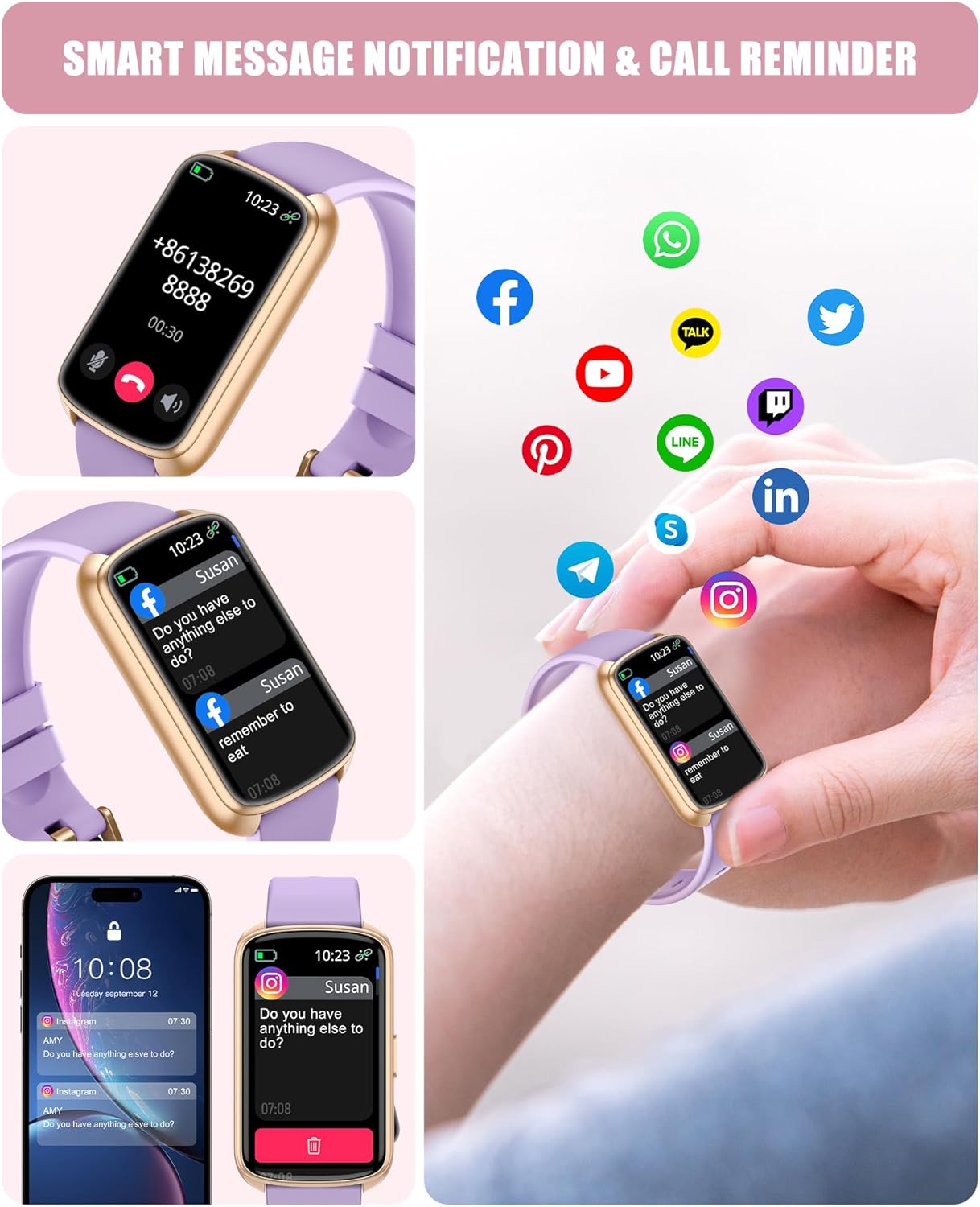 Fitness Tracker, Smart Watch for Women Men with 24/7 Heart Rate/Blood Pressure/Blood Oxygen Monitor,Sleep Tracker,Step & Calorie Counter, IP68 Waterproof Fitness Watches Compatible with Android&iPhone Purple